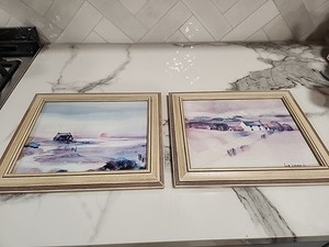 Beautiful Pair Of Print Art Signed Hugh Brandon-Cox Framed 'The White Farm' 