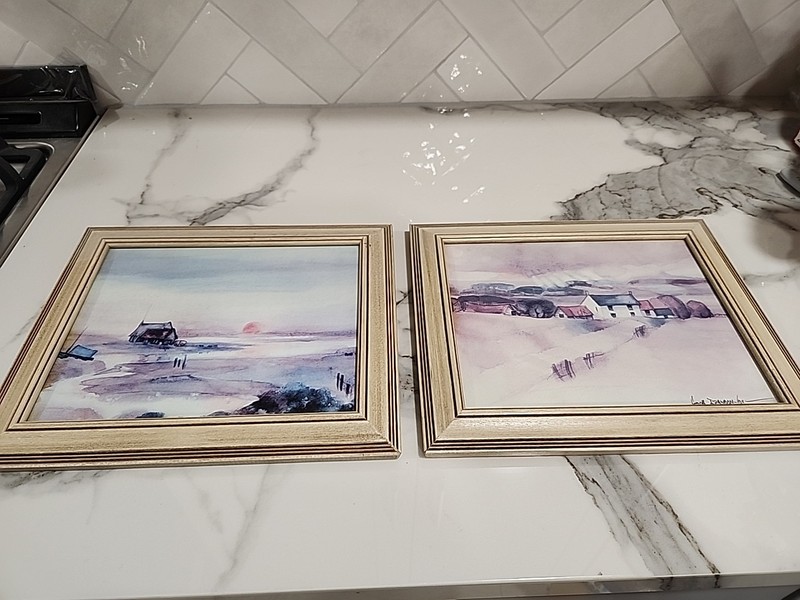 Beautiful Pair Of Print Art Signed Hugh Brandon-Cox Framed 'The White Farm' 