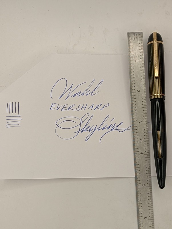 Wahl Eversharp Skyline Green Pinstripe Fountain Pen 14k Gold Fine Nib Restored