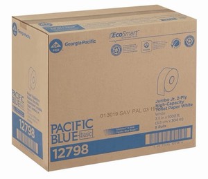 Pacific Blue Basic Jumbo Jr. 2-Ply High-Capacity Toilet Paper, White, 8 Rolls