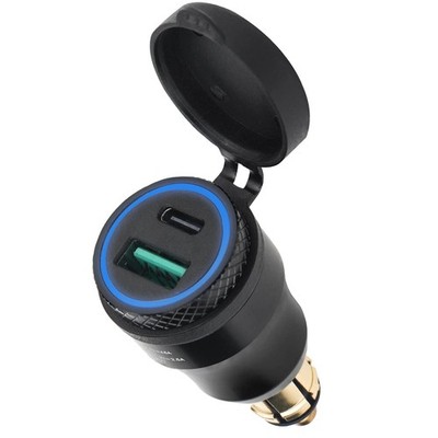 Motorcycle Power Adapter DIN Hella Plug to QC 3.0 USB & Type C Charger Compatibl