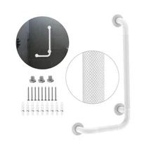 L-Shaped Angled Grab Bar WHITE 12x24 Inch Anti-slip Knurled Grip Shower Bar