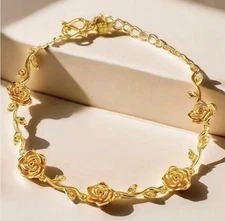 Fashion Gold Plated Rose Waterproof Non Tarnish Adjustable Bracelet