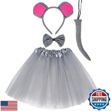 Jmkcoz Gray Mouse Costume Tutu Set, Mouse Ear Headband Bowtie Tail Tutu for H