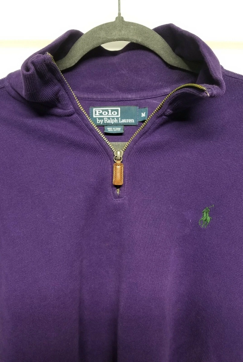 Vintage Polo Ralph Lauren Mens 1/4 Zip Sweatshirt Purple Ribbed Cuff Mock Neck M