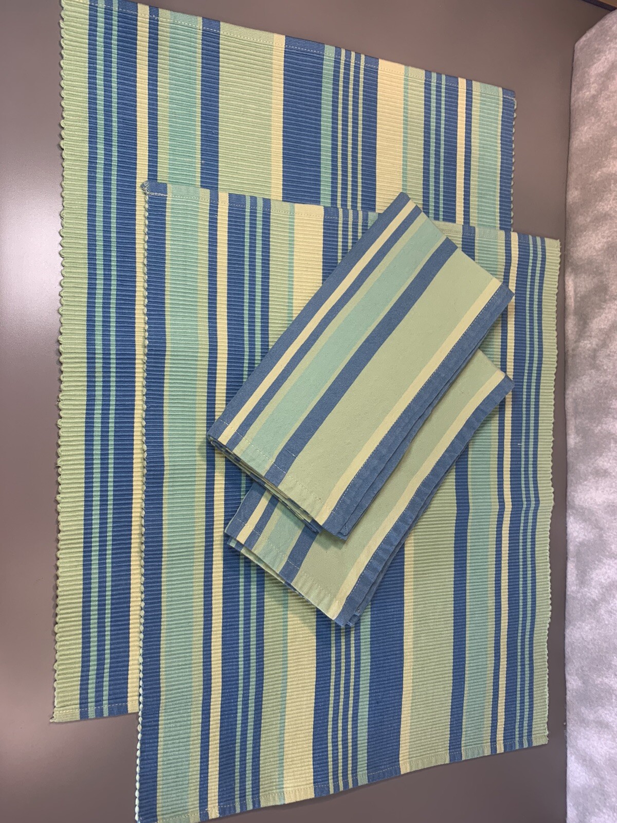 XOCHI 2 Cloth Napkins, 2 Placemats Blue striped Cotton (359) eBay