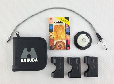 Vintage Camera Cokin Filter Book, Shutter Cable, Battery Case Hakuba Round Level