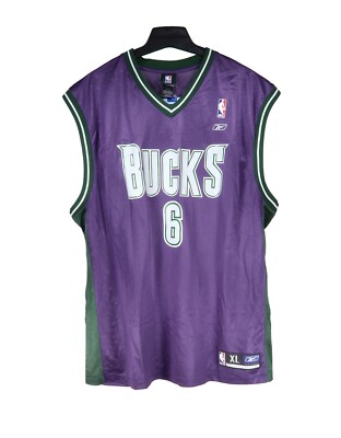 Reebok Men Bucks Bogut #6 Purple Green Basketball Replace Jersey