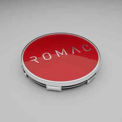 4 X ROMAC DIABLO ALLOY WHEEL CENTRE CAPS PLUS BADGES (RED) (58MM)