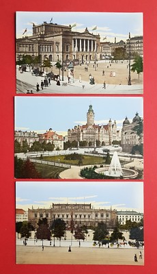 3 x Postcard Leipzig around 1910 New Theatre, City Hall and Museum (34165