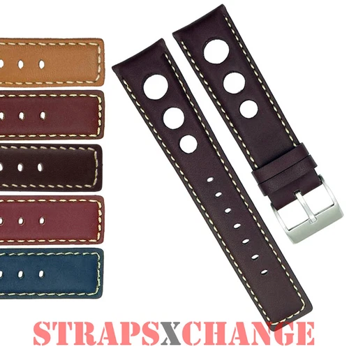 Genuine Calf Leather Padded Rally Large Hole Racing Watch Strap Band Stitched