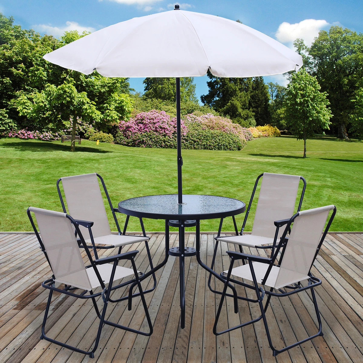 Garden Patio Furniture Set Outdoor 6PC Cream 4 Seat Round Table Chairs & Parasol 5055493887435 | eBay Garden Patio Furniture Set Outdoor 6PC Cream 4 Seat Round Table Chairs & Parasol 5055493887435 | eBay