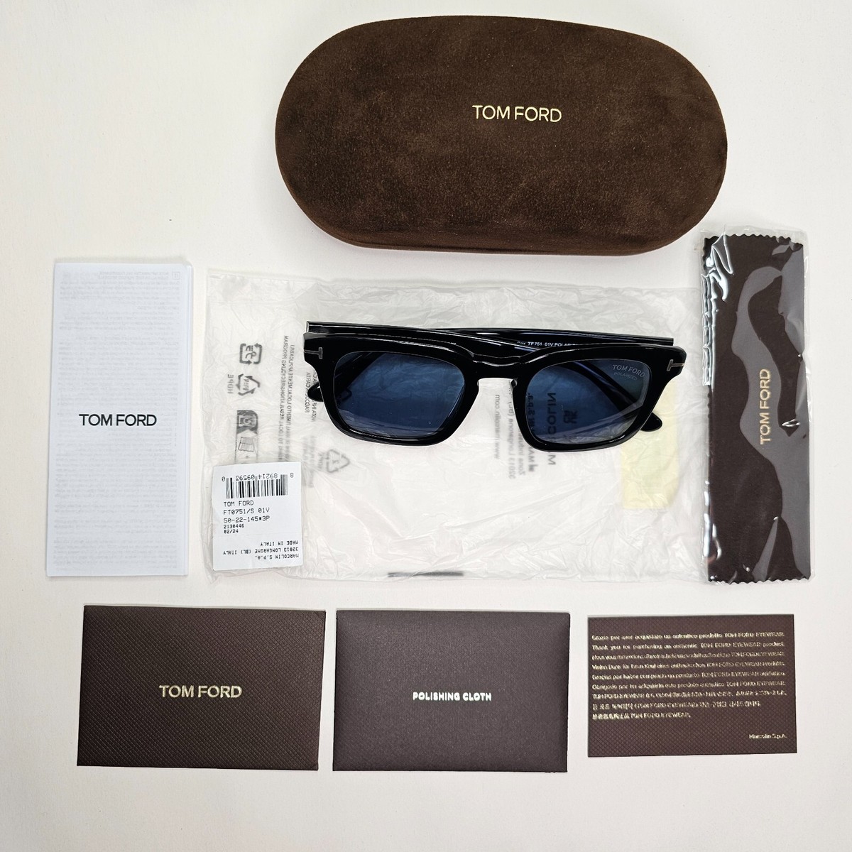 Tom Ford Sunglasses Dax Polarized Black Glossy Square Blue FT0751