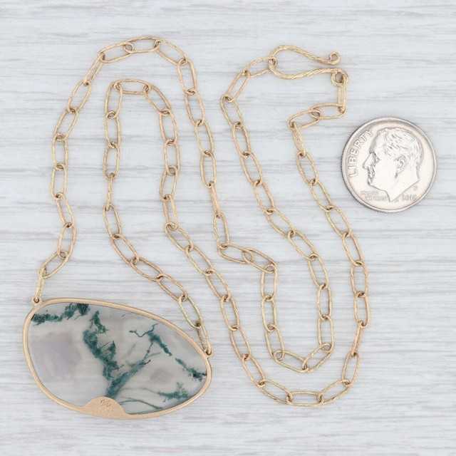 New Nina Nguyen Moss Agate Pendant Necklace Green Lace 18k Gold 19" | eBay
