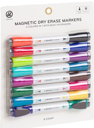 U Brands 2 Colors In 1 Dry Erase Markers w Built-in Erasers X2 Packs. - Picture 2 of 3