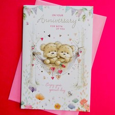 On Your Anniversary Card 9"x6"Cute For Both Of You Bears In a Hamock Wedding