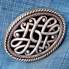 Western Dress Belt Buckle Open Work Scroll Rope Edge Vtg 90s R Taiwan    .TAZ668