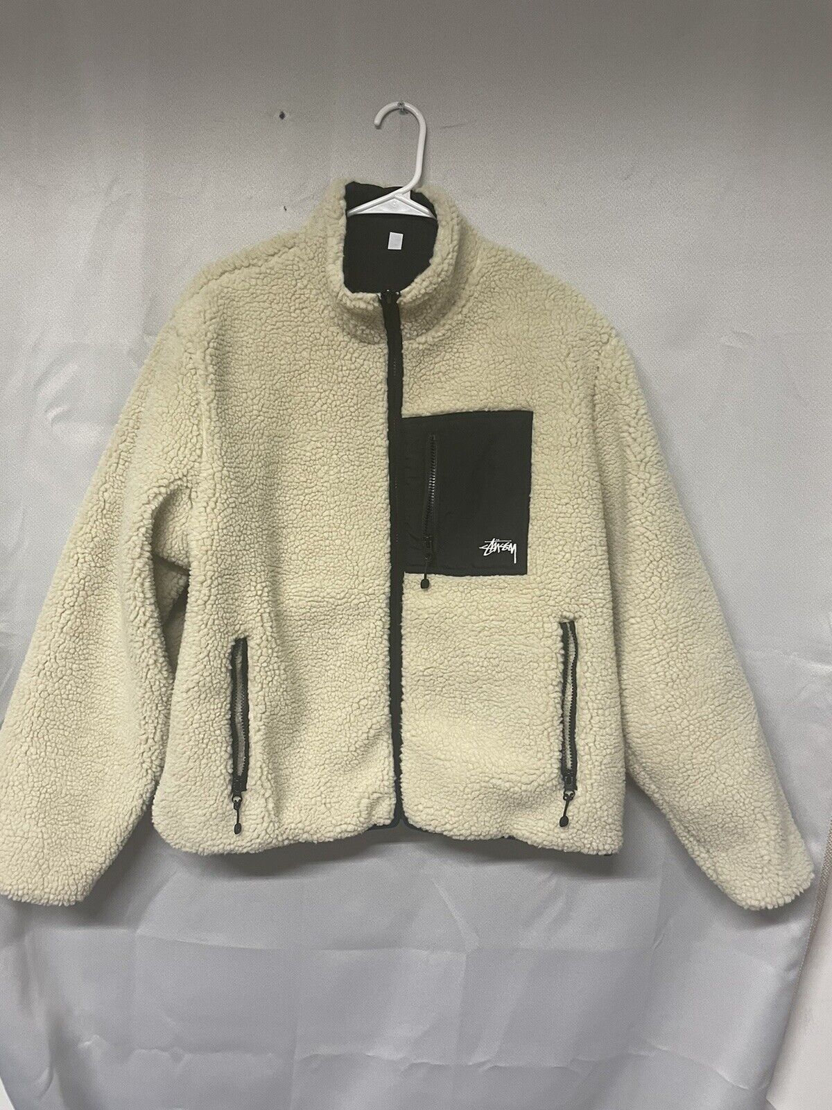 NEW Stussy 8 Ball Reversible Sherpa Fleece Cream Size Xl