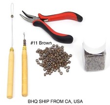 Hair Extension Tool Pliers Kit With 500PCS Silicone Rings Beads Brown 