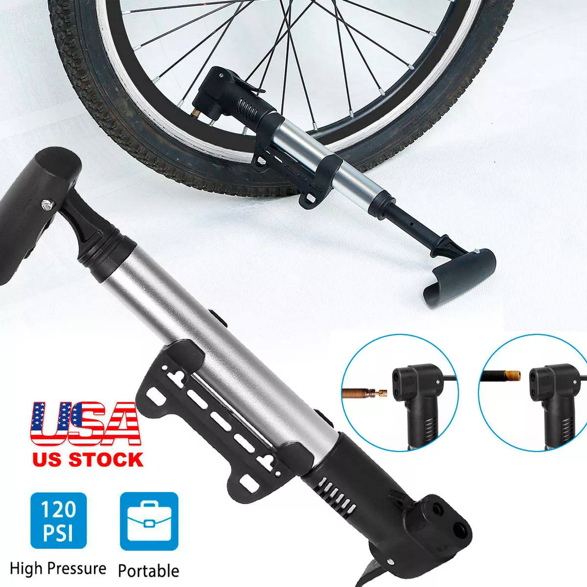 Bike Air Pump Portable Mini MTB Bicycle Tire 120psi Hand Inflator