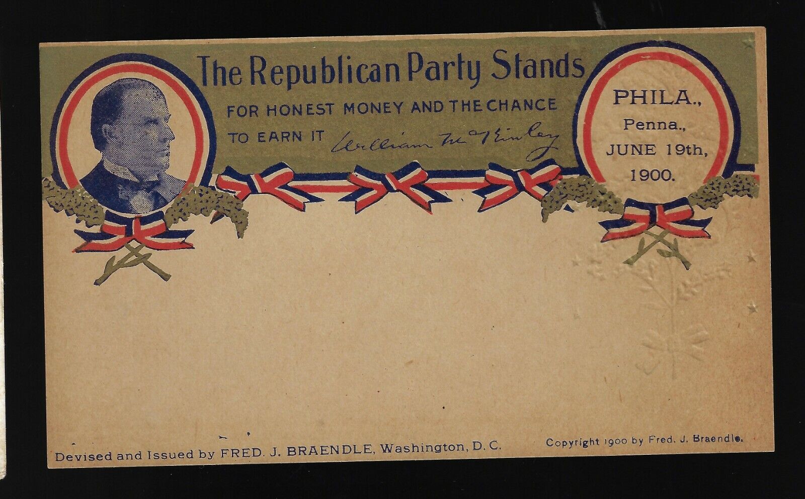 Rare 1900 McKinley Republican Natl Convention Souvenir Private Mailer Postcard 2022, Kwaliteitsborging