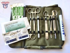 Army Surgical Kit - Sutures, Scalpel, Hemostats - Green - Military First Aid