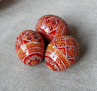 3er Set Holz Ostereier handgemachte ukrainische Pysanky Pysanka Easter Eggs 2,5''