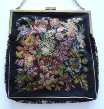 Vintage Petit Point Embroidery Tulips Flowers 2 sided Tapestry Purse handbag