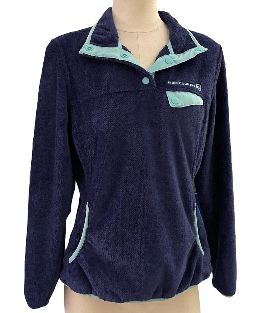 Free Country Jacket Womens Med. Blue Fuzzy Ladies Casual Kangaroo Pocket