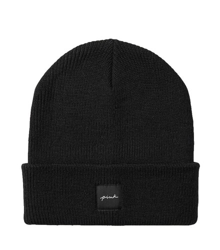 Pink Victoria’s Secret Black Emblem One Size Beanie Hat Victoria main image 2