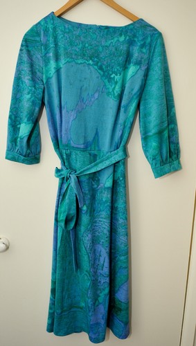 Stunning Vintage BERNAT KLEIN Turqouise Patterned Dress. Size 16. Rare!