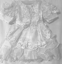 Vintage White Toddler Size Small Beaded Sequined Ruffle Dress Tulle Lace