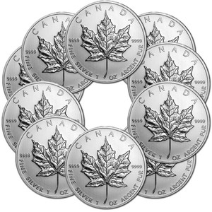 10 x 1 oz Silber Maple Leaf Verschiedene Jahrgänge - Kanada Silbermünze 999,9 