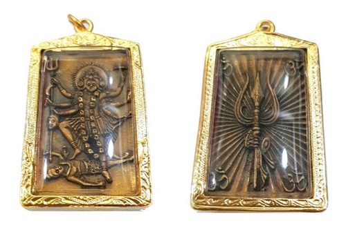 Mata Durga Kali Goddess Shiva Weapon Gold Micron Case Pendant Hindu Thai Amulet - Picture 2 of 4