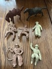 Lot Of 7 Vintage 1950’s Marx 60mm Vinyl Figurines. 2 Horses, 5 Cowboys — photo 1