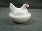 Vintage Small Westmoreland 3.5” Milk Glass Hen On Nest  Painted Comb