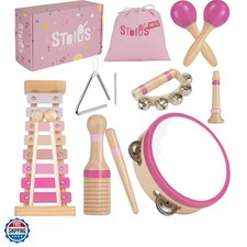 Wooden Toddler Musical Instruments with Xylophone, Maracas, Triangle, Tamburi...