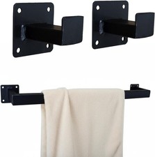 Towel Bar and Robe Hook Set Matt Black Durable Metal Industrial Style Rail Hooks