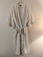 Vintage Bill Blass Men's Robe Belt - White, Blue Green Stipes - One Size
