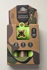 Brilliance Pet Waste Bag Dispenser & Waste Bag Set With 60 Bags Green & Brown