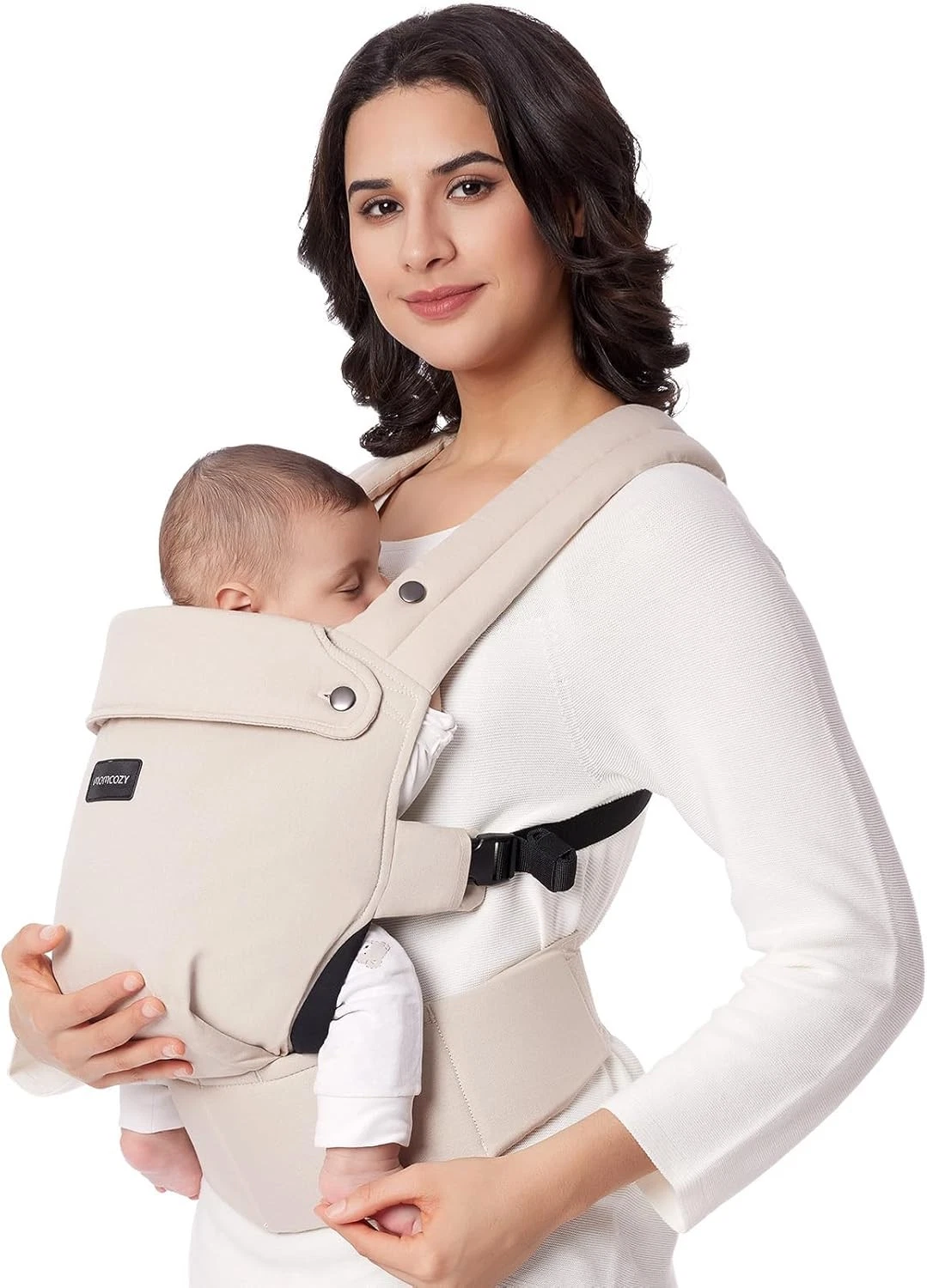 Momcozy PureHug Baby Carrier Khaki Cotton 3-24 Months Hands-Free Lumbar