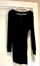 SKIMS women sleep henley long sleeve mini dress nightgown black size Medium