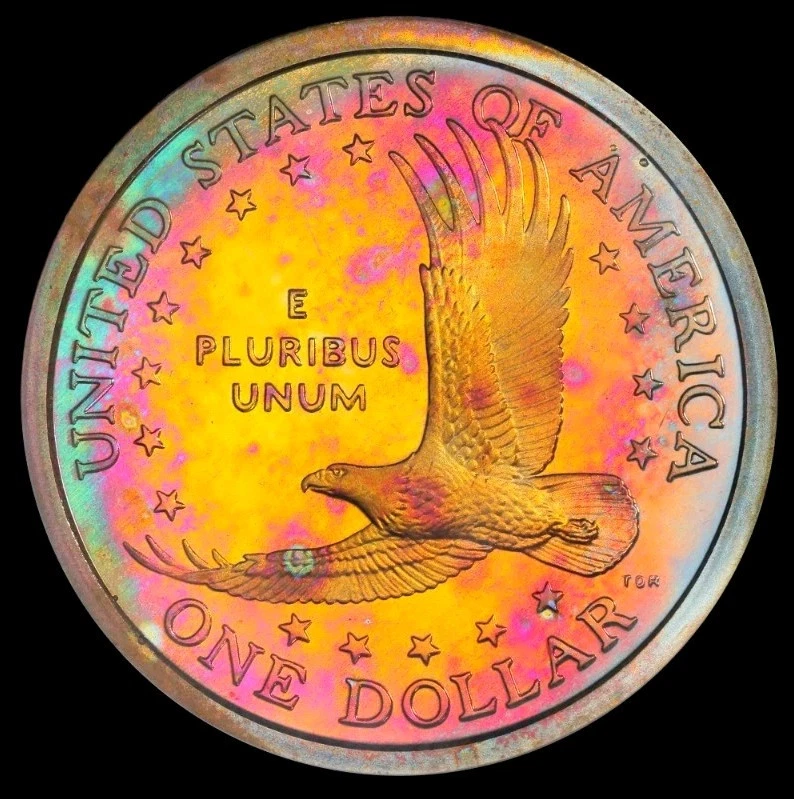 2003 S Proof Sacagawea Dollar ANACS PF69 Cameo Electric Rainbow Toned Neon Color - Image 2 of 4
