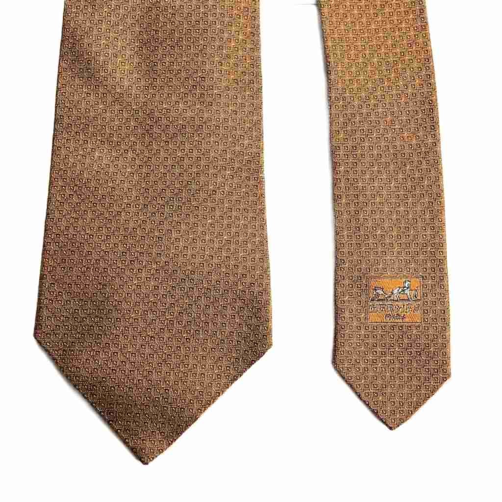 Hermes Allover Pattern Tie Regular Silk Camel Aa … - image 2