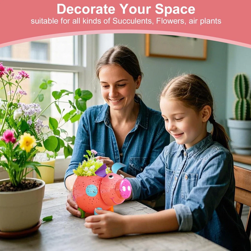 Vaso de jardim de porcos plantador: vaso de metal engraçado para área interna externa para mini animal... - Imagem 4 de 4