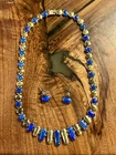 Vintage Sterling Silver Blue Lapis Necklace & Ear Ring Set 18" Southwest Native