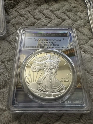 2019-S Silver American Eagle PR-70 PCGS (First Strike) Bay Bridge Label