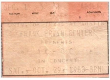 AC/DC Concert Ticket Stub October 29 1983 Austin Texas