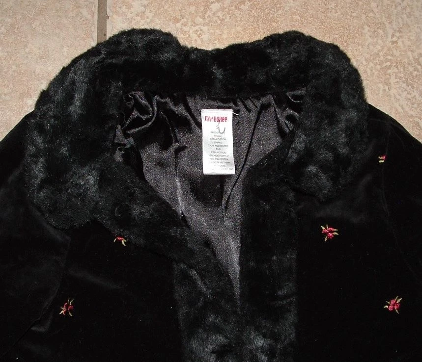 GYMBOREE Girls Sz 5 Embroidered Black Faux Fur Trim Lined Velvet Church Jacket - Image 2 of 4
