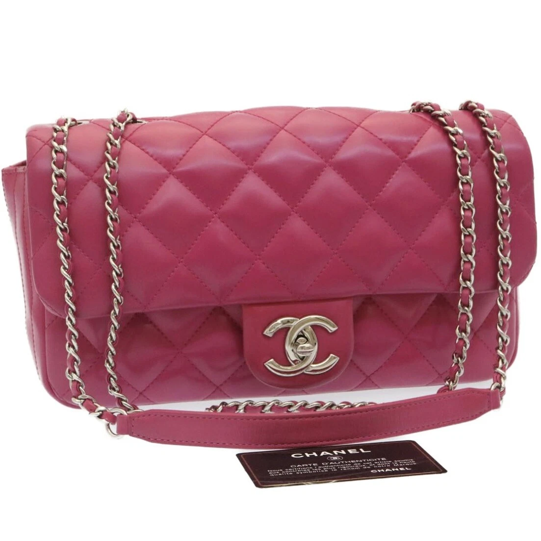 CHANEL Matelasse Coco Rain Double Chain Shoulder Bag Lamb Skin Pink Auth  29191A